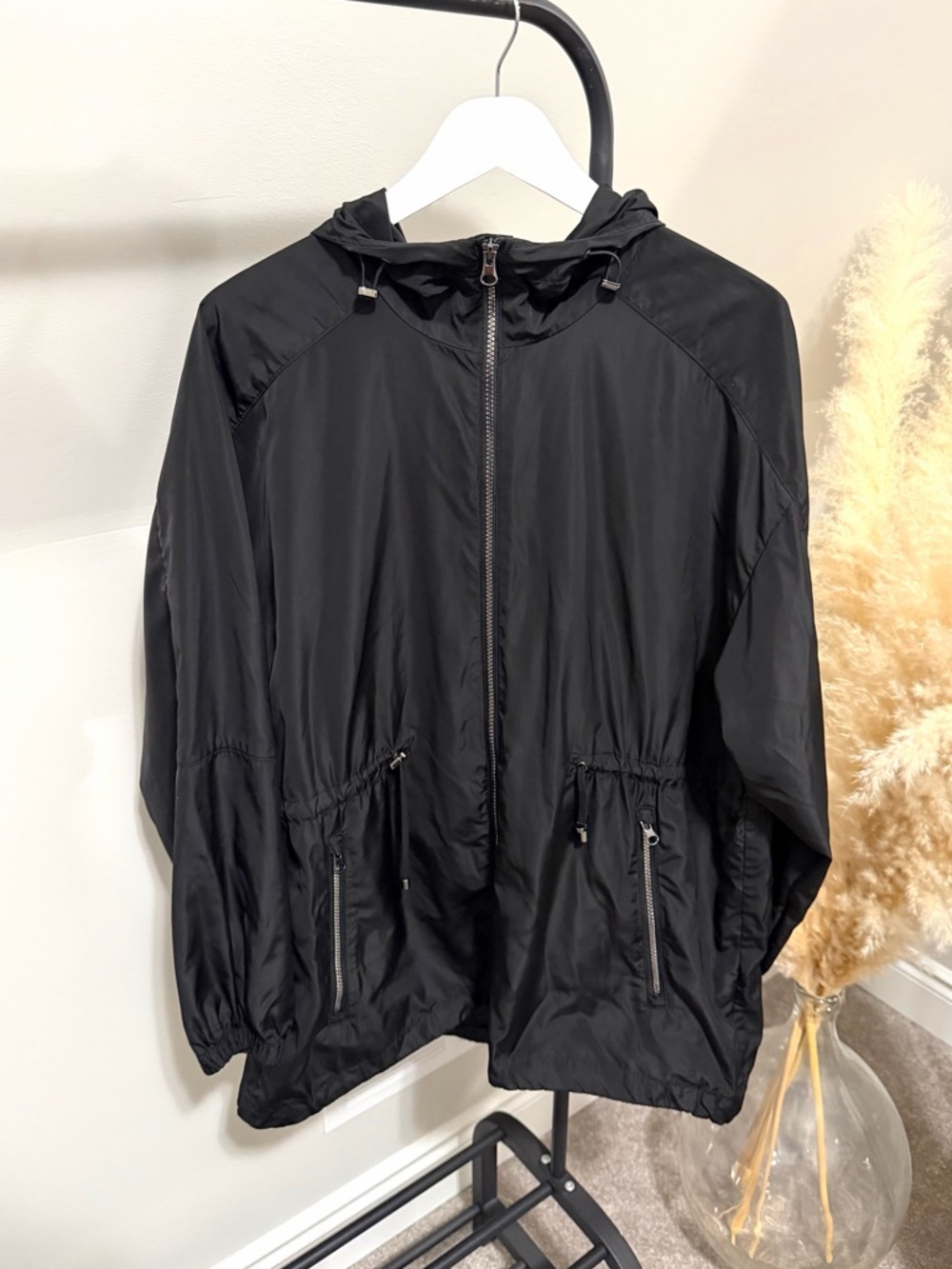 Zara Black Lightweight Hooded Windbreaker Jacket